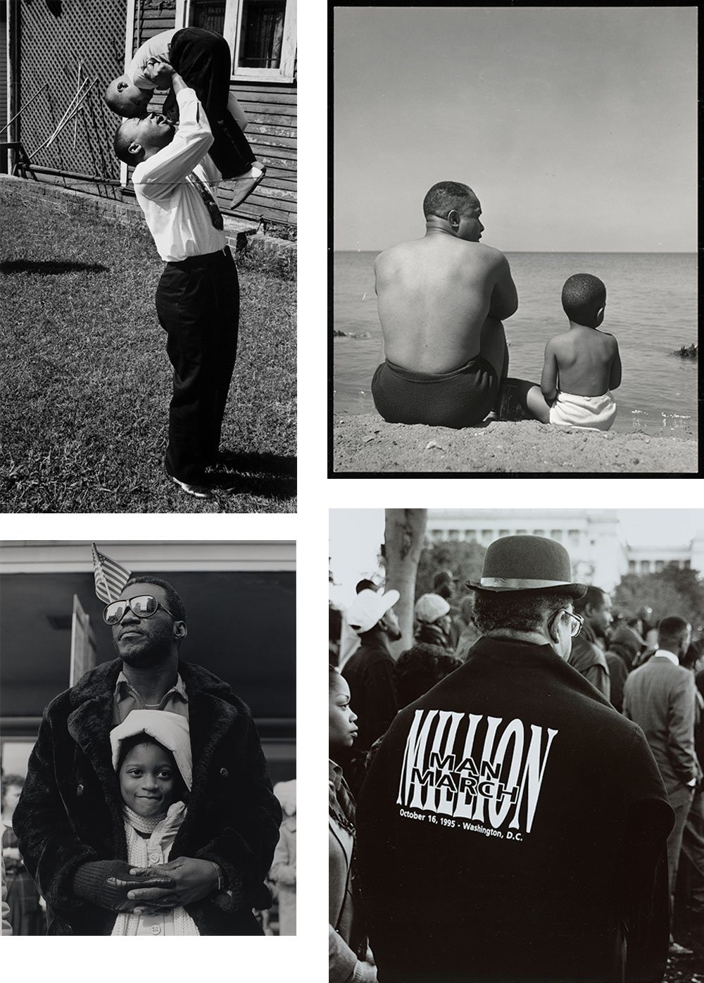 A series of photos of influential African American men in touching moments with their children.