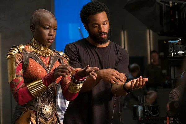 Ryan Coogler and Danai Gurira on the set of the film Black Panther